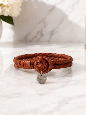 Bottega Veneta Intrecciato Brown Braided Leather Bracelet 6.5” Full Inclusion